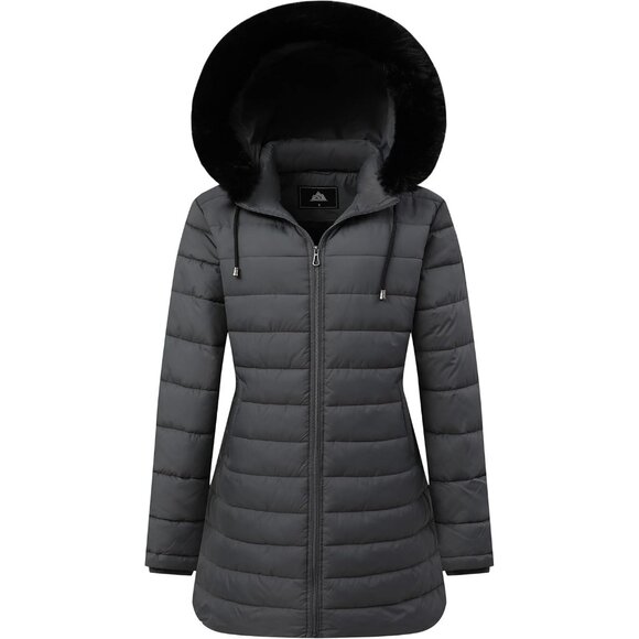Women's Dark Gray Waterproof Long Down Jacketwarm Winter Hooded Puffer Coat